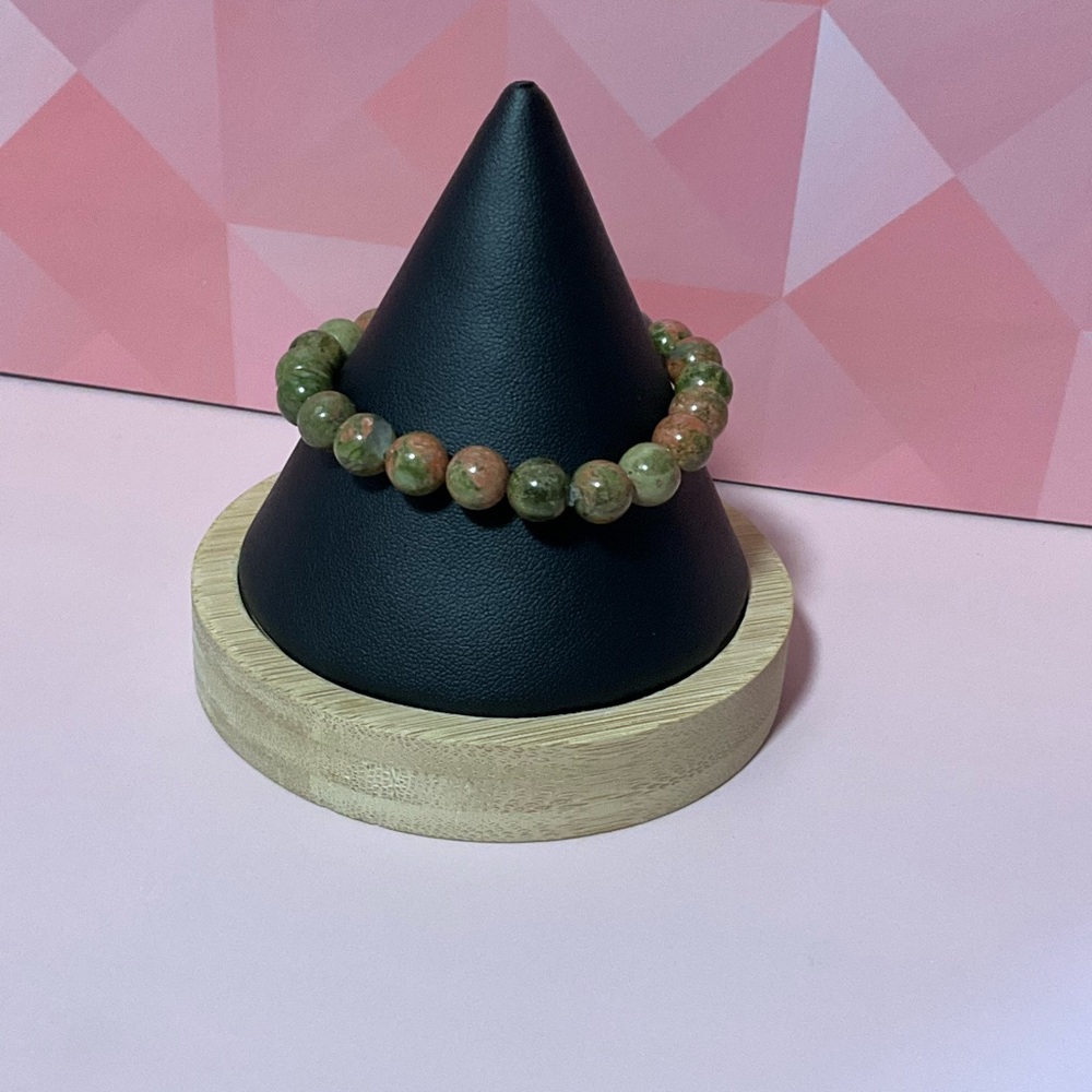Natural Green and Peach Bead Stretch Bracelet - Women Jewelry
